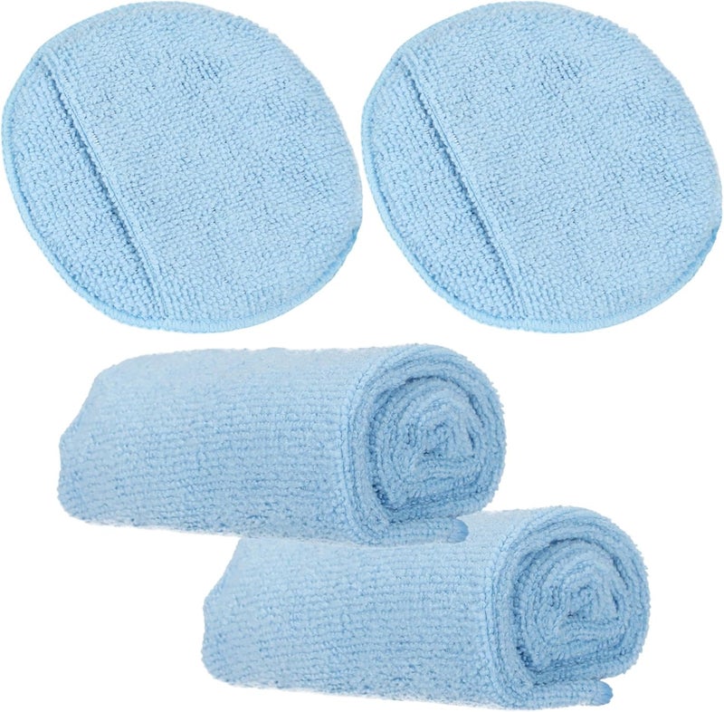 Microfiber Applicator Sponge (2) & 2 pcs 16in Towels - Use for Applying Conditioner and Cleaner to Car Interiors and Furniture